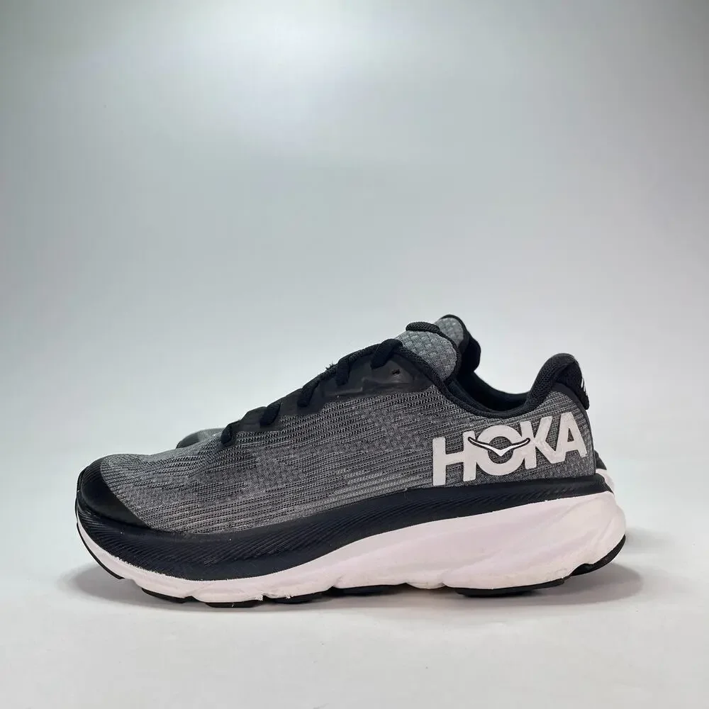 HOKA Clifton 9 Black White Gray Running Shoes Sneakers 1131170 BWHT Youth Size 7